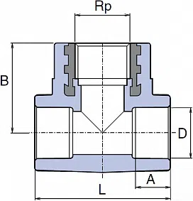 PP-R Тройник с металлической внутренней резьбой Wavin Ekoplastik / серый - изображение товара 0
