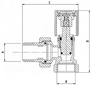 Радиаторный кран угловой с ручной регулировкой, латунь - изображение товара 1