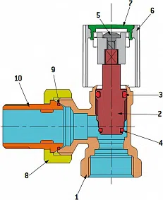 Радиаторный кран угловой с ручной регулировкой, латунь - изображение товара 0