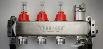 Коллекторный блок с расходомерами и автомат. воздухоотводчиками водяного тёплого пола PRO AQUA - изображение товара 2