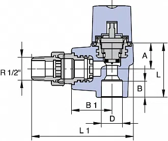 Вентиль радиаторный термостатический угловой Wavin Ekoplastik / серый - изображение товара 1