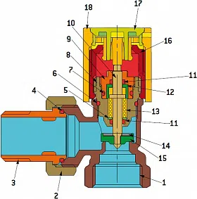 Термостатический кран угловой для радиатора, латунь - изображение товара 1