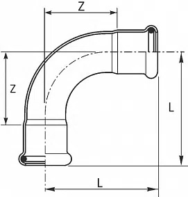 Отвод 90° внутренний / внутренний стальной, оцинкованный снаружи SteelPres - изображение товара 0