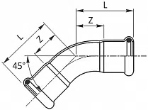 Отвод 45° внутренний / внутренний стальной, оцинкованный снаружи SteelPres - изображение товара 0
