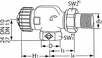 Термостатический клапан осевой V-exact II