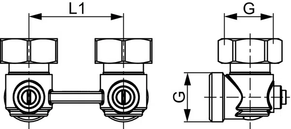 Запорно-присоединительный узел TECE для нижнего подключения радиаторов, угловой